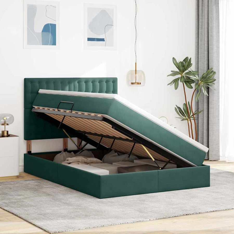 Bed met LED -striplichten Donkergroen 140 x 200 cm Fluweel