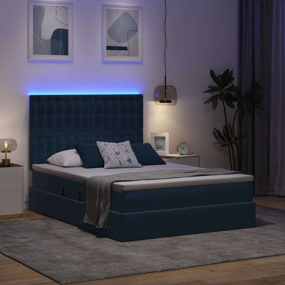 Bed met LED -striplichten Donkerblauw 140 x 200 cm Fluweel