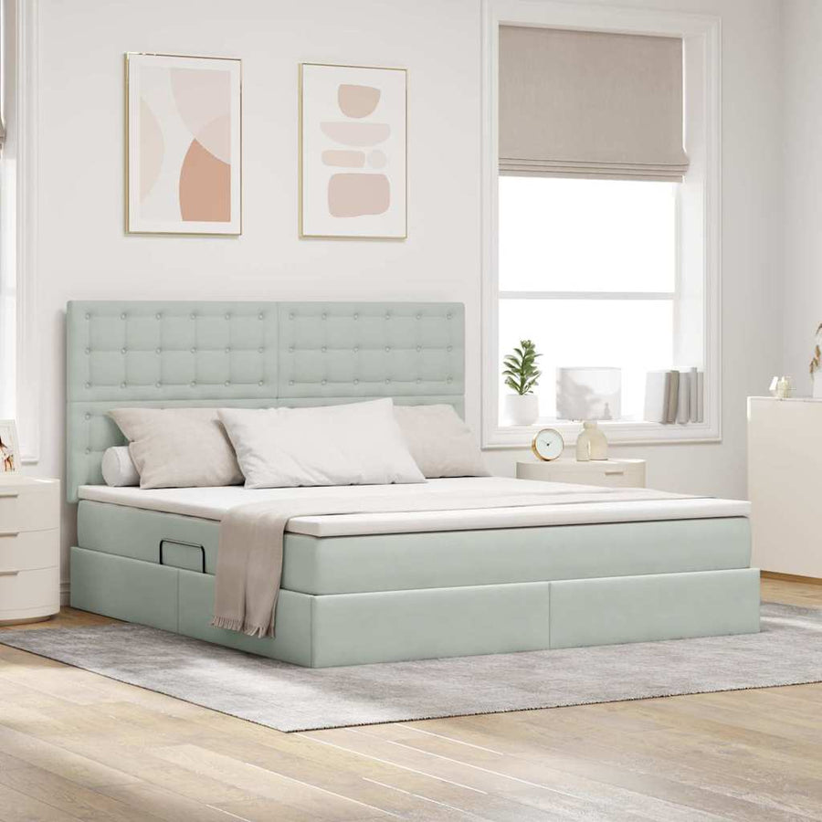 Bed met LED -striplichten Lichtgrijs 160 x 200 cm Fluweel