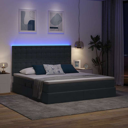 Bed met LED -striplichten Donkergrijs 160 x 200 cm Fluweel