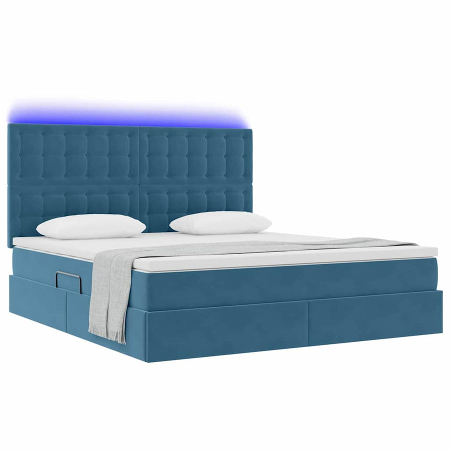 Bed met LED -striplichten Donkerblauw 160 x 200 cm Fluweel