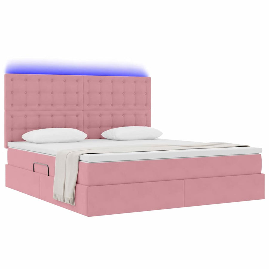 Bed met LED -striplichten met opslag Roze 160 x 200 cm Fluweel