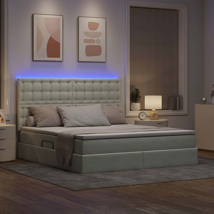 Bed met LED -striplichten Lichtgrijs 180 x 200 cm Fluweel