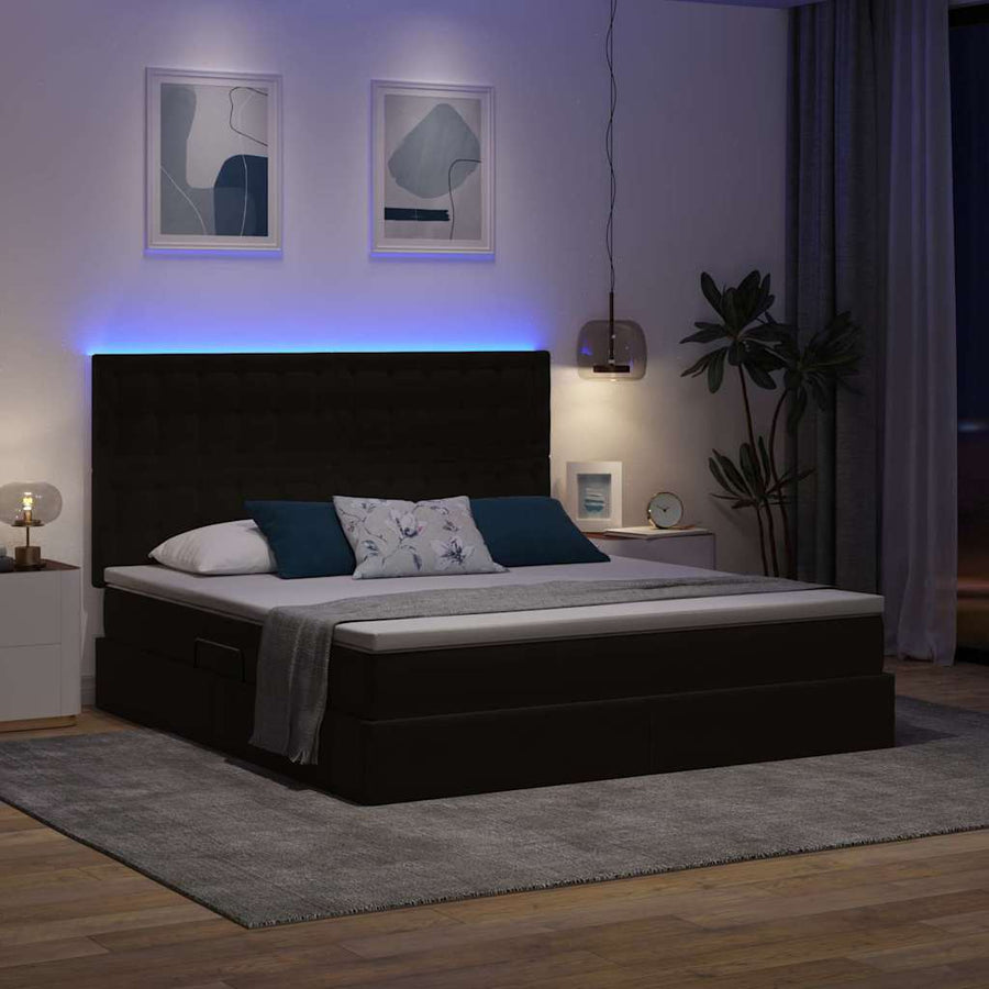 Bed met LED -striplichten met opslag Zwart 180 x 200 cm Fluweel