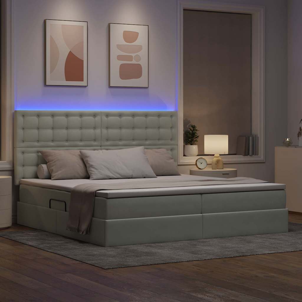 Bed met LED -striplichten Lichtgrijs 200 x 200 cm Fluweel