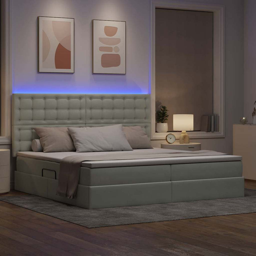 Bed met LED -striplichten Lichtgrijs 200 x 200 cm Fluweel