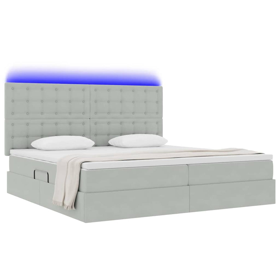 Bed met LED -striplichten Lichtgrijs 200 x 200 cm Fluweel