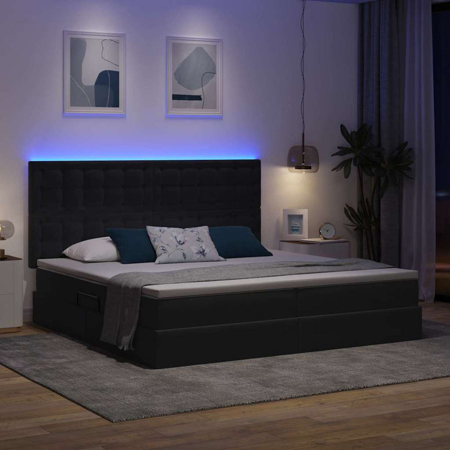 Bed met LED -striplichten Donkergrijs 200 x 200 cm Fluweel