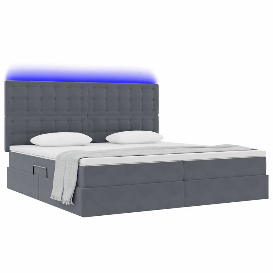 Bed met LED -striplichten Donkergrijs 200 x 200 cm Fluweel