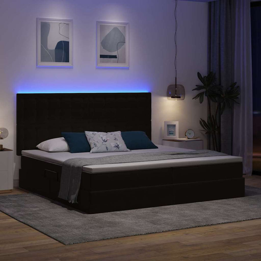 Bed met LED -striplichten met opslag Zwart 200 x 200 cm Fluweel