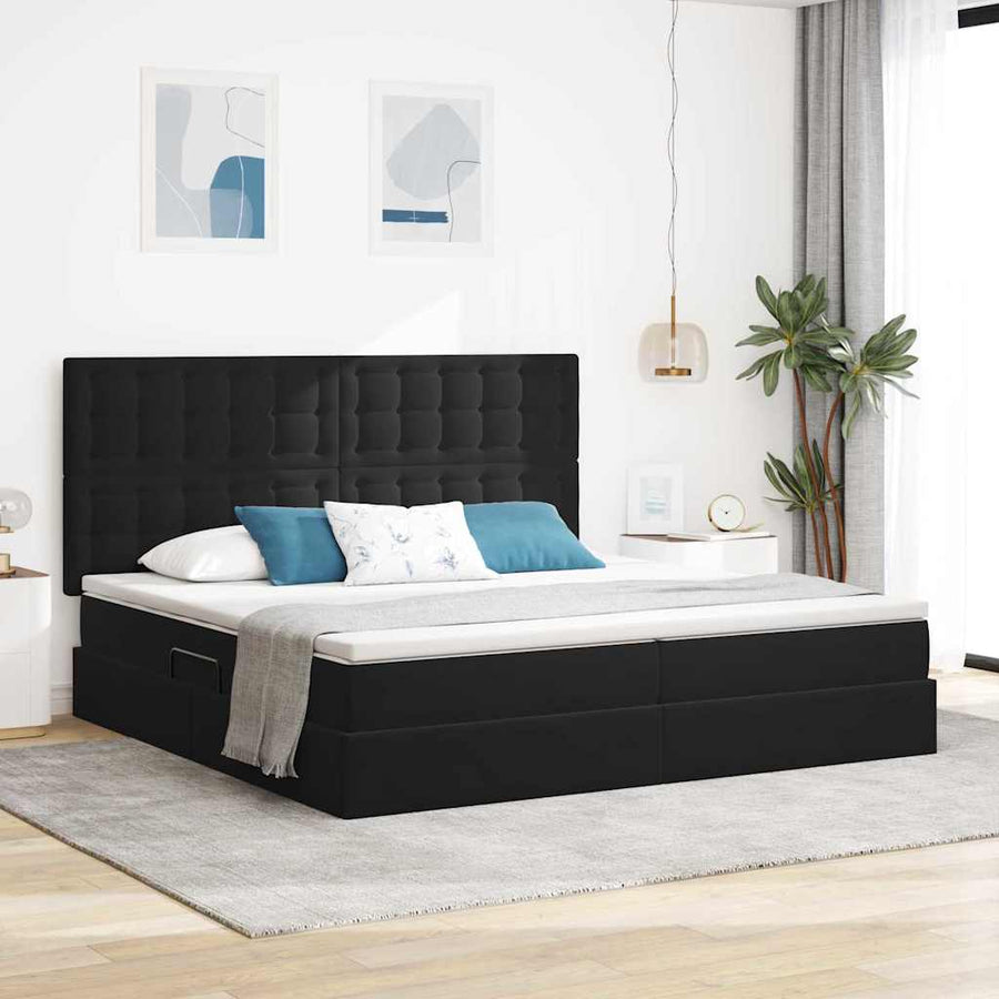 Bed met LED -striplichten met opslag Zwart 200 x 200 cm Fluweel