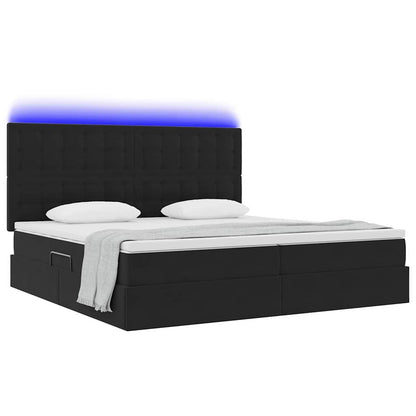 Bed met LED -striplichten met opslag Zwart 200 x 200 cm Fluweel