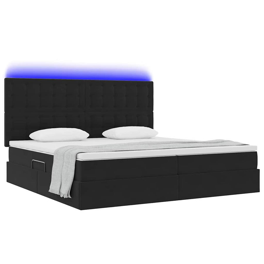 Bed met LED -striplichten met opslag Zwart 200 x 200 cm Fluweel