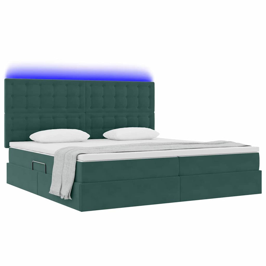 Opbergbed met LED met matras Donkergroen 200 x 200 cm Fluweel