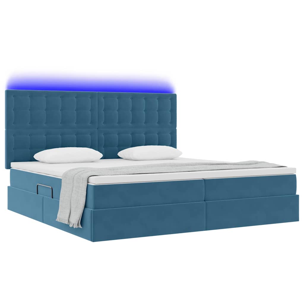 Bed met LED -striplichten Donkerblauw 200 x 200 cm Fluweel