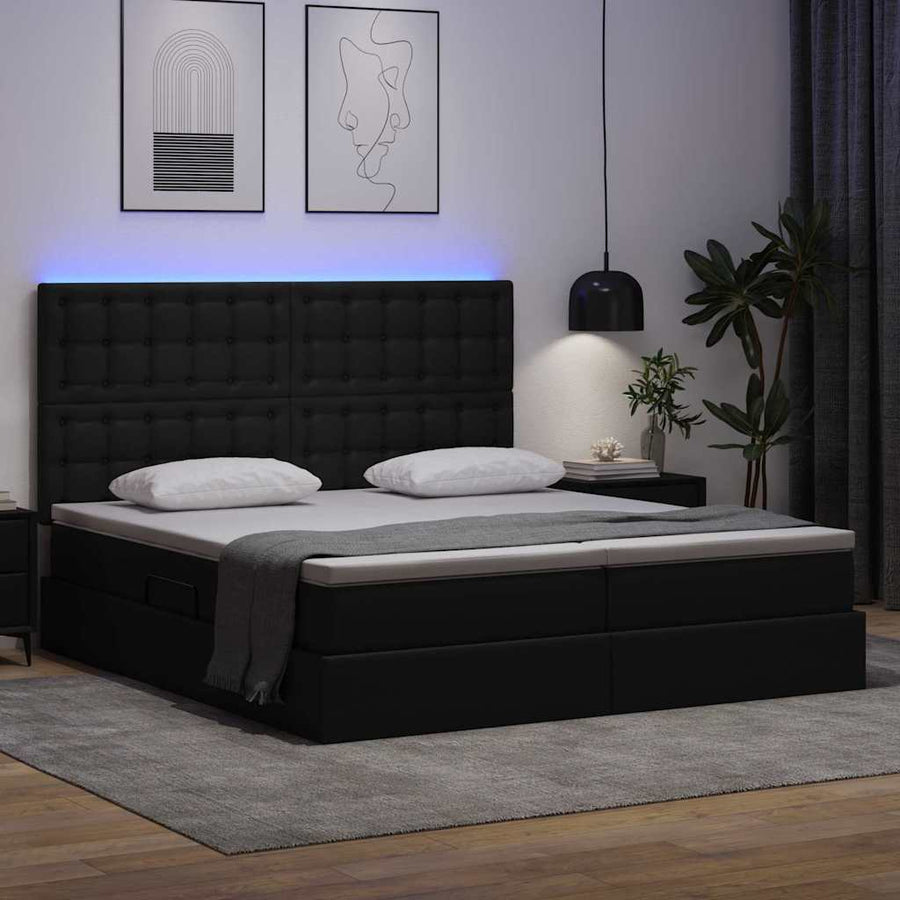 Opbergbed met LED met hoofdeinde Zwart 180 x 200 cm Kunstleer