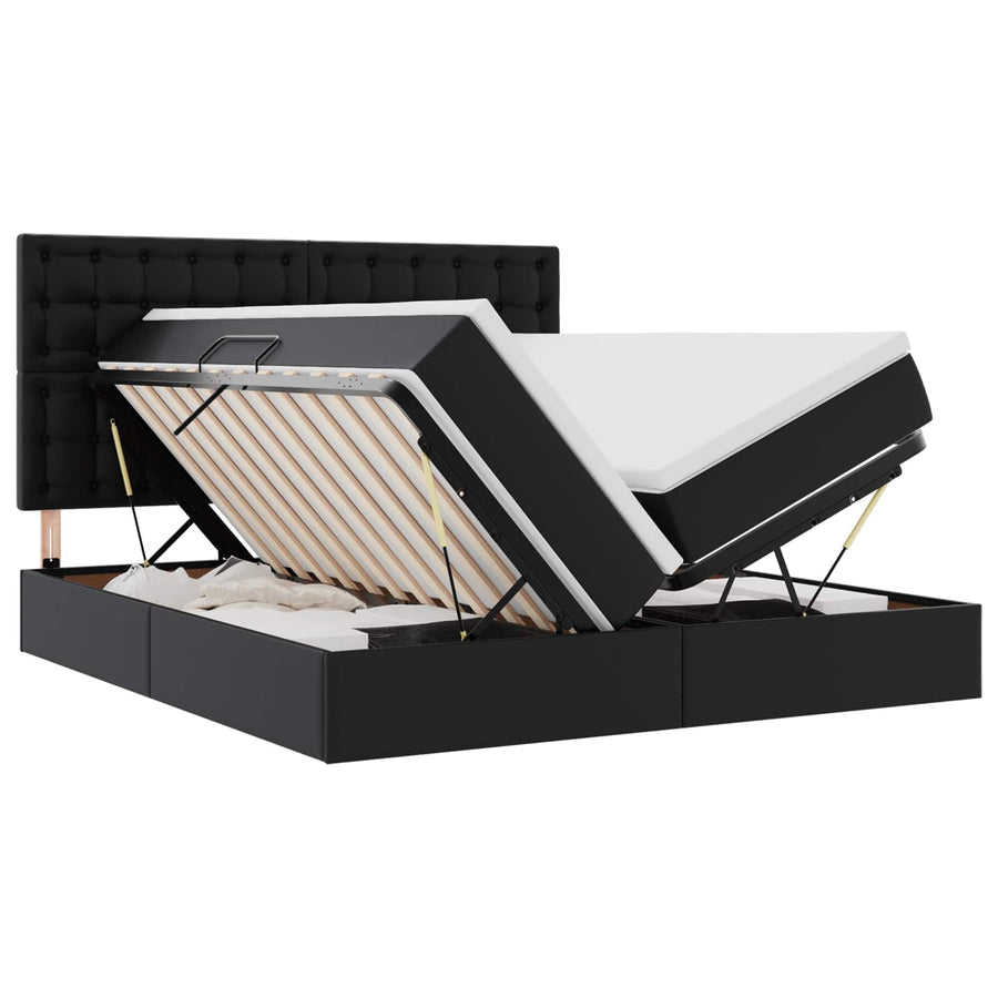 Opbergbed met LED met hoofdeinde Zwart 180 x 200 cm Kunstleer