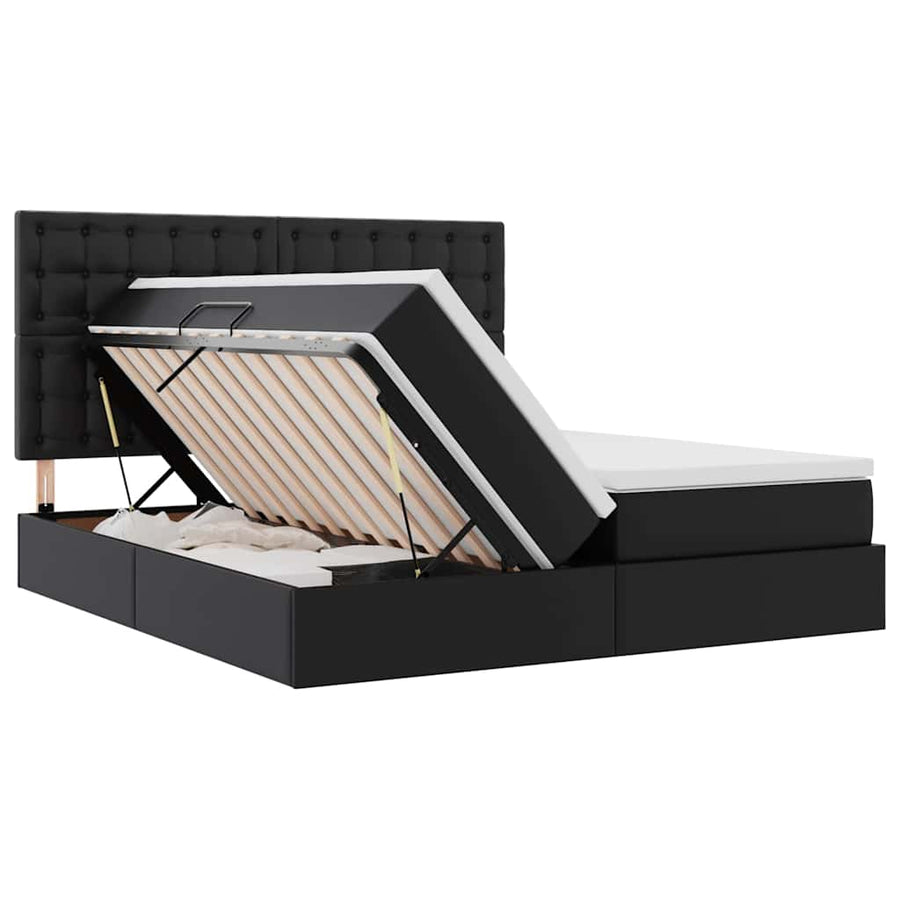 Opbergbed met LED met hoofdeinde Zwart 180 x 200 cm Kunstleer