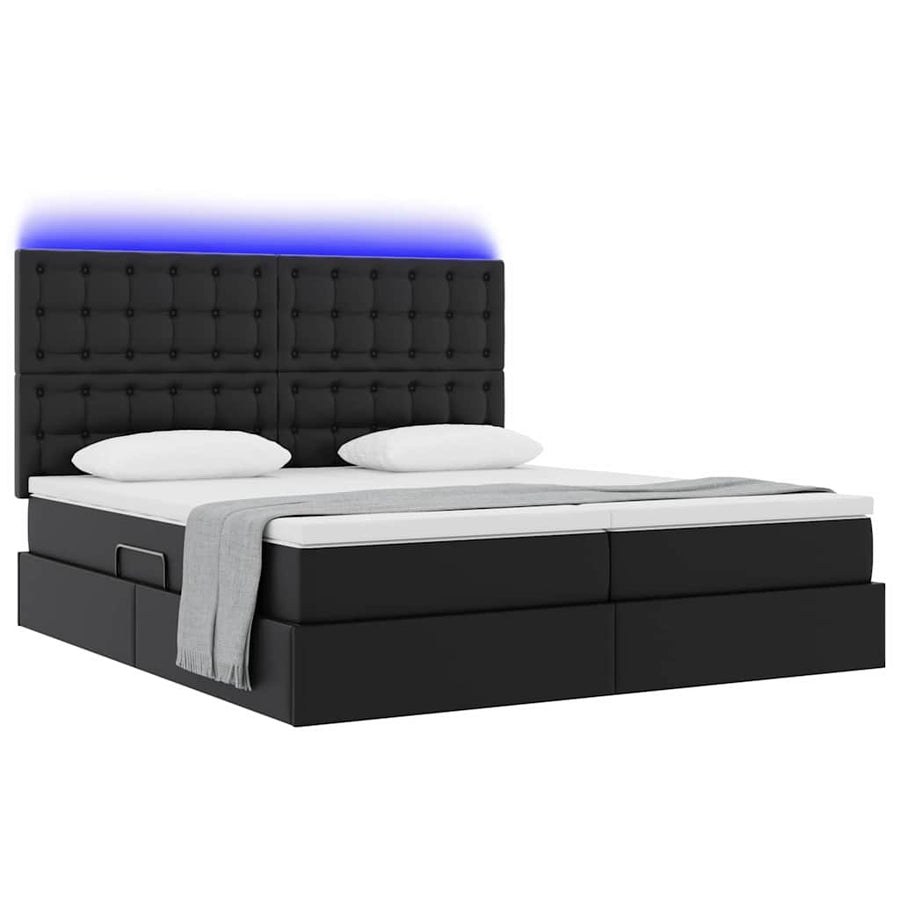 Opbergbed met LED met hoofdeinde Zwart 180 x 200 cm Kunstleer