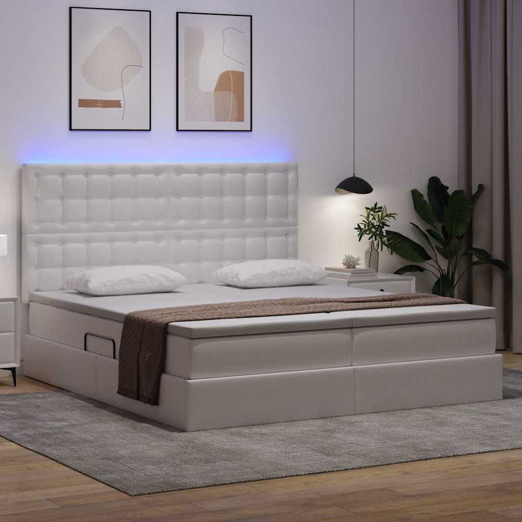 Opbergbed met LED met opslag Puur Wit 180 x 200 cm Kunstleer