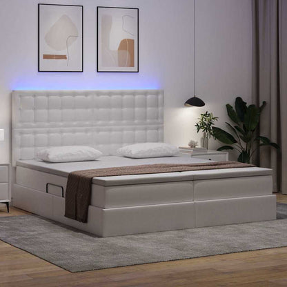 Opbergbed met LED met opslag Puur Wit 180 x 200 cm Kunstleer