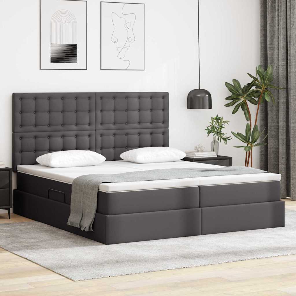 Opbergbed met LED met hoofdeinde Grijs 180 x 200 cm Kunstleer