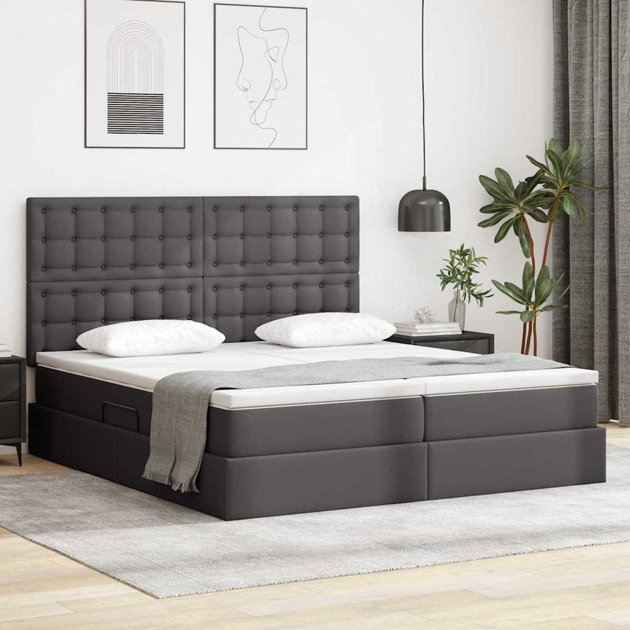 Opbergbed met LED met hoofdeinde Grijs 180 x 200 cm Kunstleer