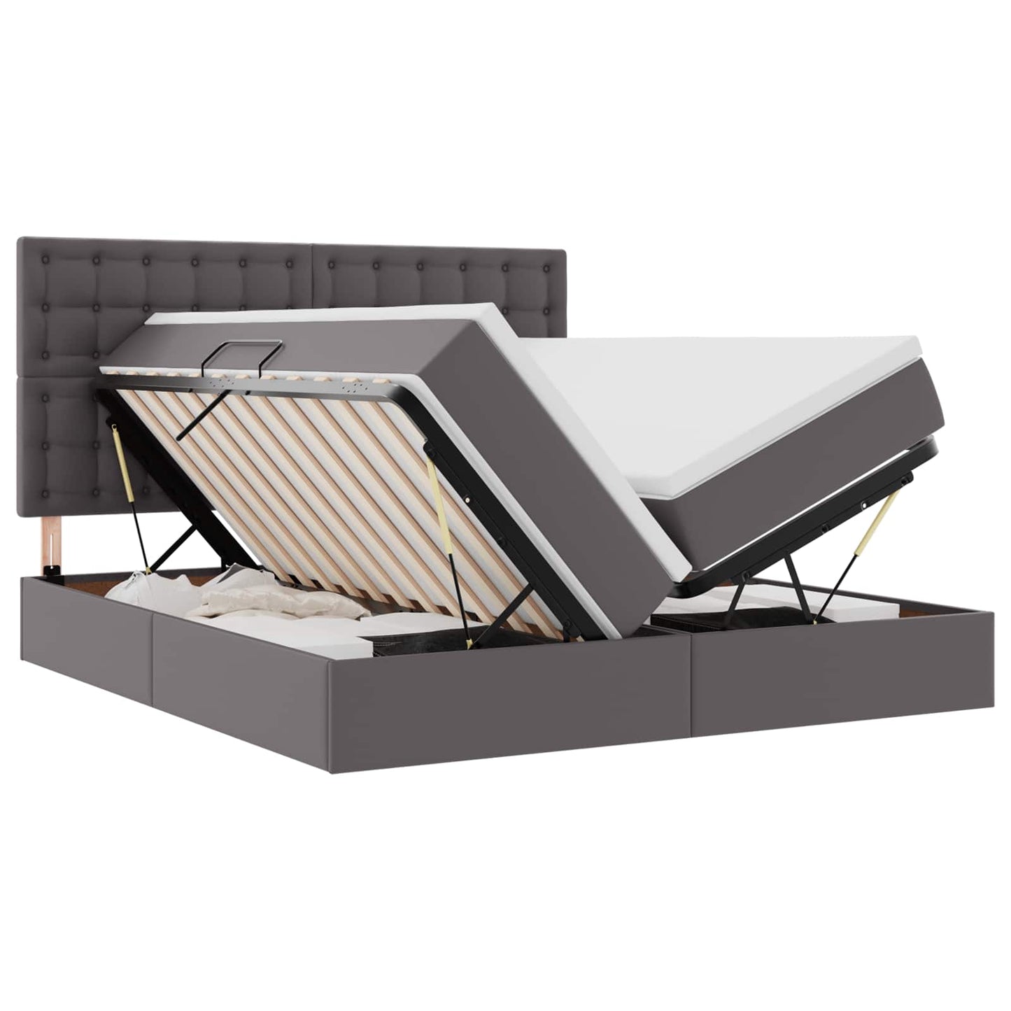 Opbergbed met LED met hoofdeinde Grijs 180 x 200 cm Kunstleer