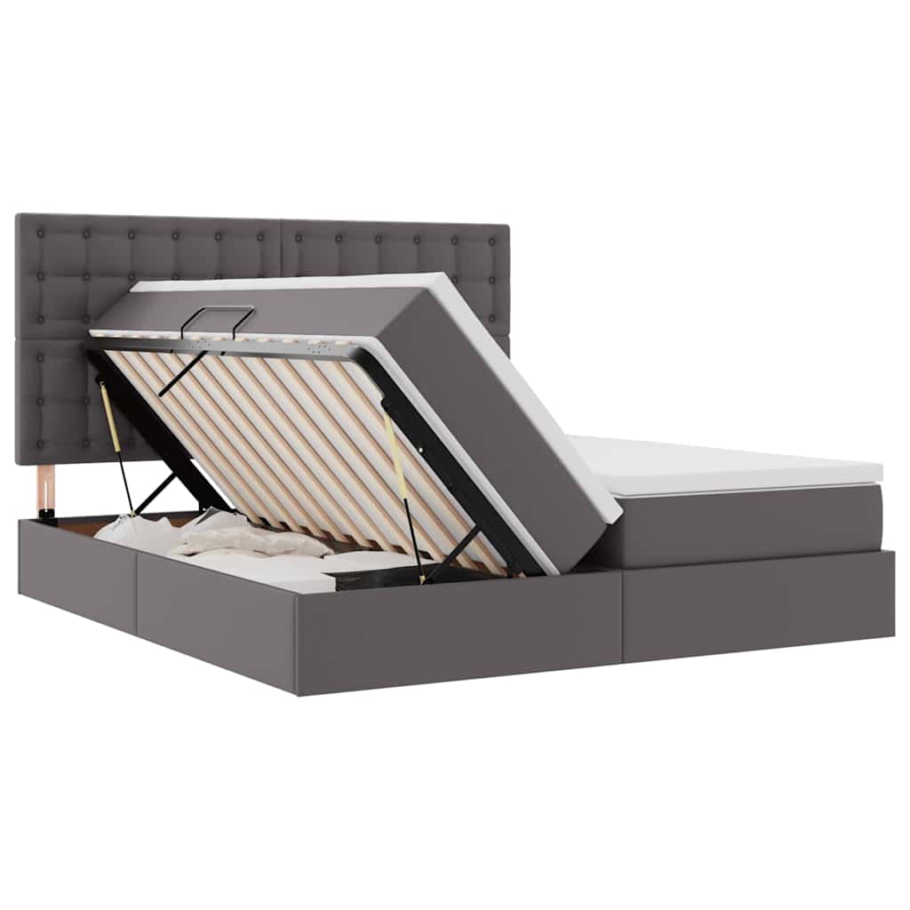 Opbergbed met LED met hoofdeinde Grijs 180 x 200 cm Kunstleer