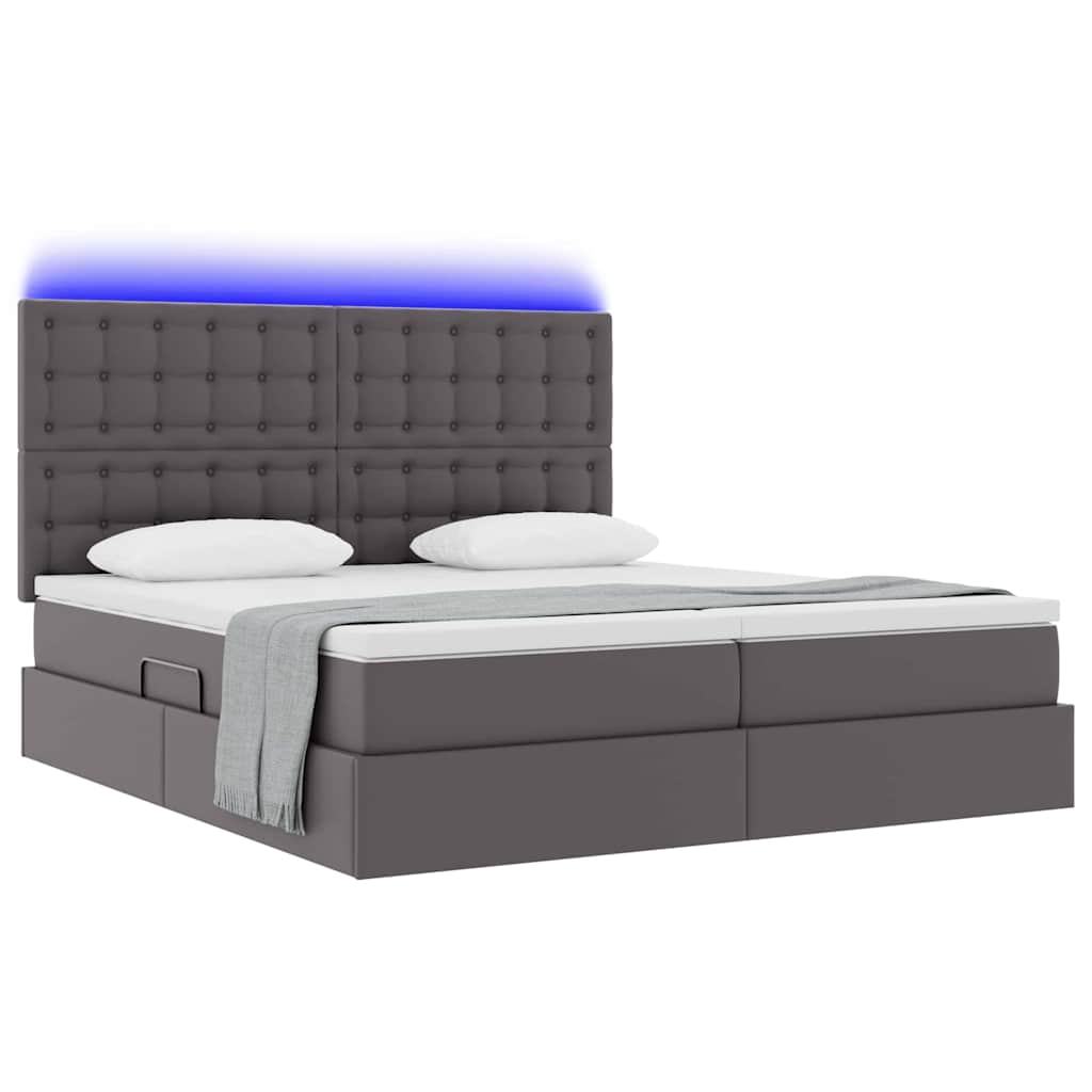 Opbergbed met LED met hoofdeinde Grijs 180 x 200 cm Kunstleer