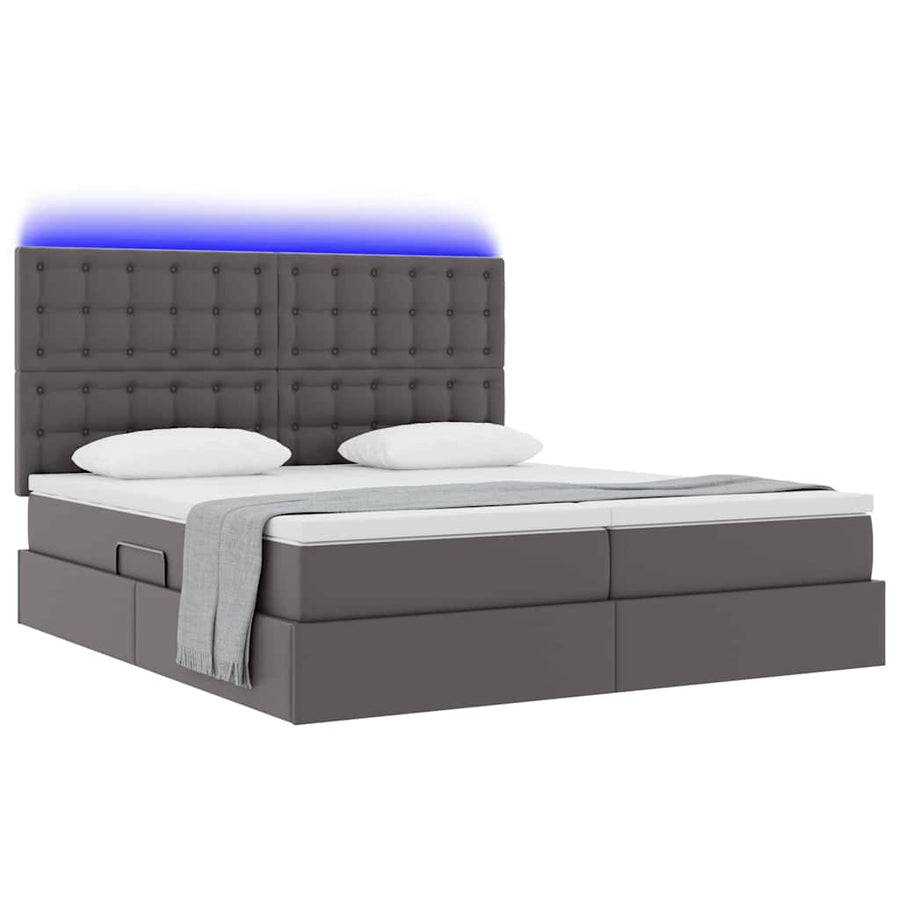 Opbergbed met LED met hoofdeinde Grijs 180 x 200 cm Kunstleer