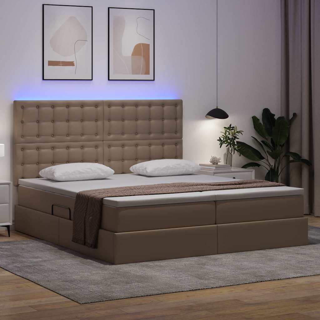 Opbergbed met LED met opslag Cappuccino 180 x 200 cm Kunstleer