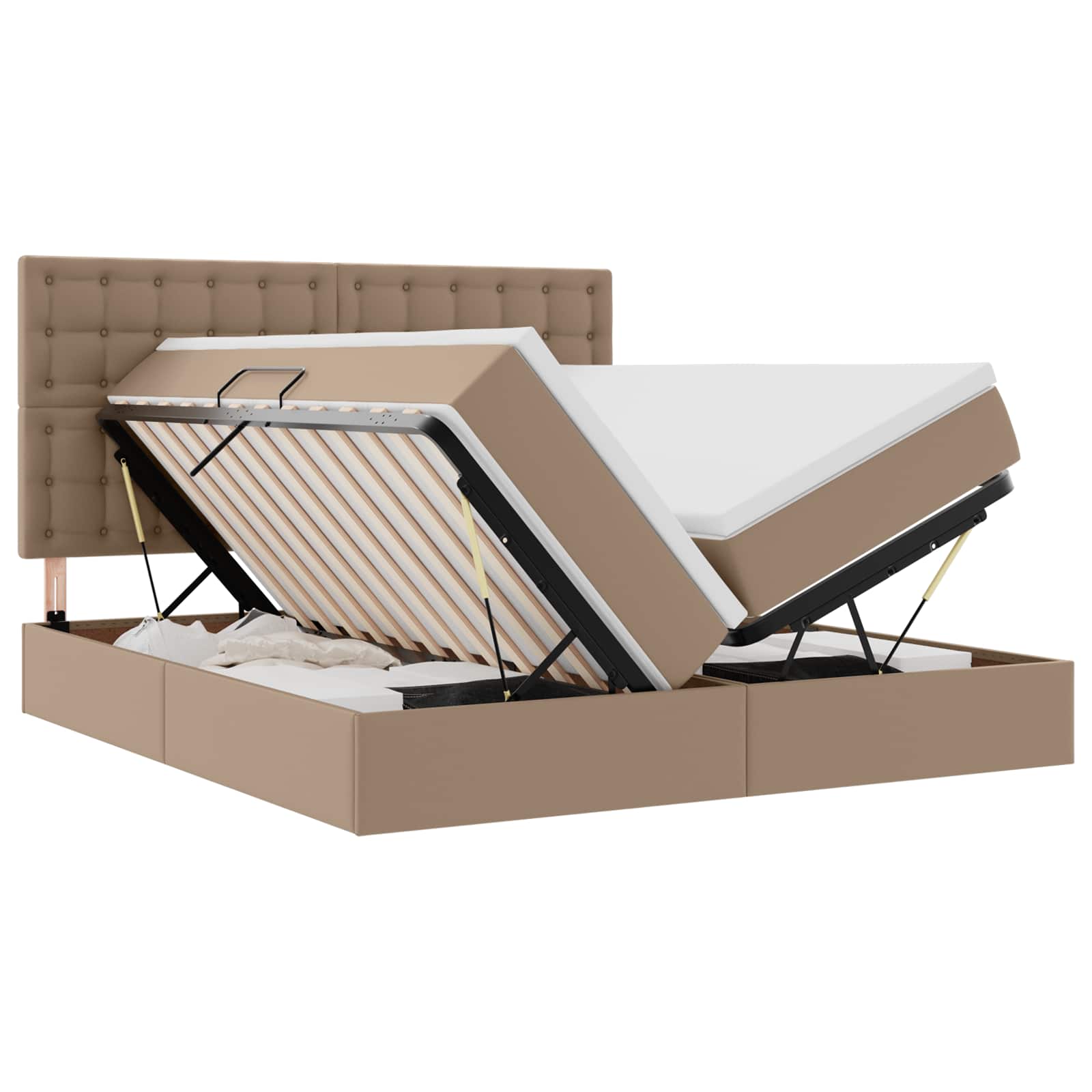 Opbergbed met LED met opslag Cappuccino 180 x 200 cm Kunstleer