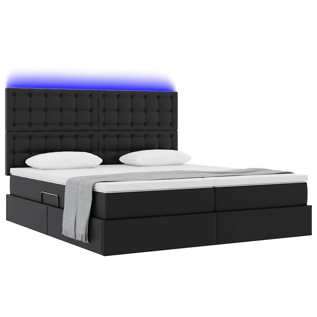 Opbergbed met LED met hoofdeinde Zwart 200 x 200 cm Kunstleer