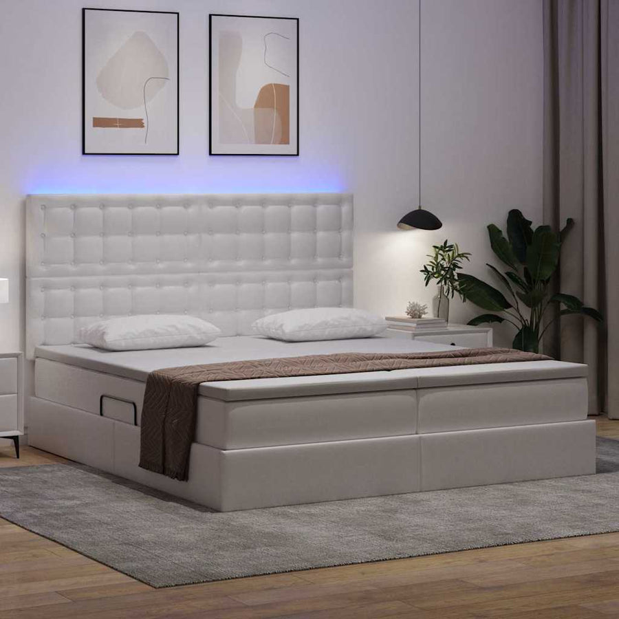 Opbergbed met LED met opslag Puur Wit 200 x 200 cm Kunstleer