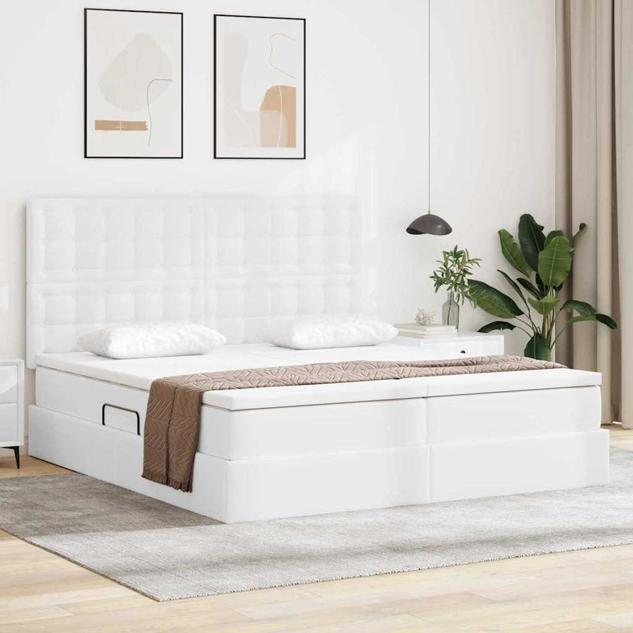 Opbergbed met LED met opslag Puur Wit 200 x 200 cm Kunstleer