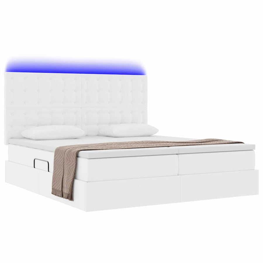 Opbergbed met LED met opslag Puur Wit 200 x 200 cm Kunstleer