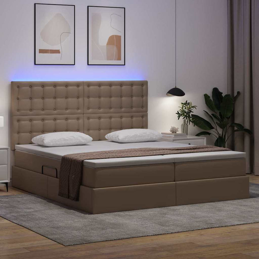 Opbergbed met LED met opslag Cappuccino 200 x 200 cm Kunstleer
