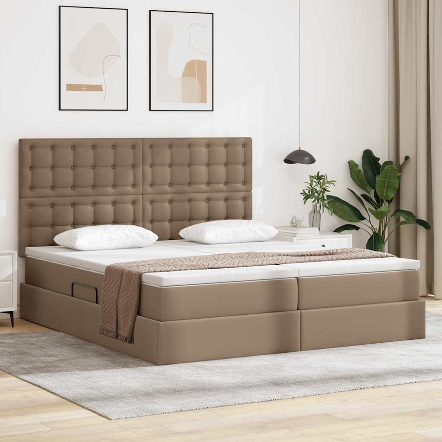 Opbergbed met LED met opslag Cappuccino 200 x 200 cm Kunstleer