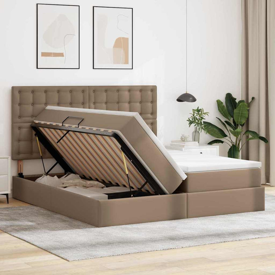 Opbergbed met LED met opslag Cappuccino 200 x 200 cm Kunstleer