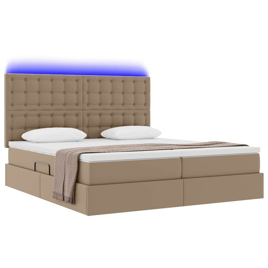 Opbergbed met LED met opslag Cappuccino 200 x 200 cm Kunstleer
