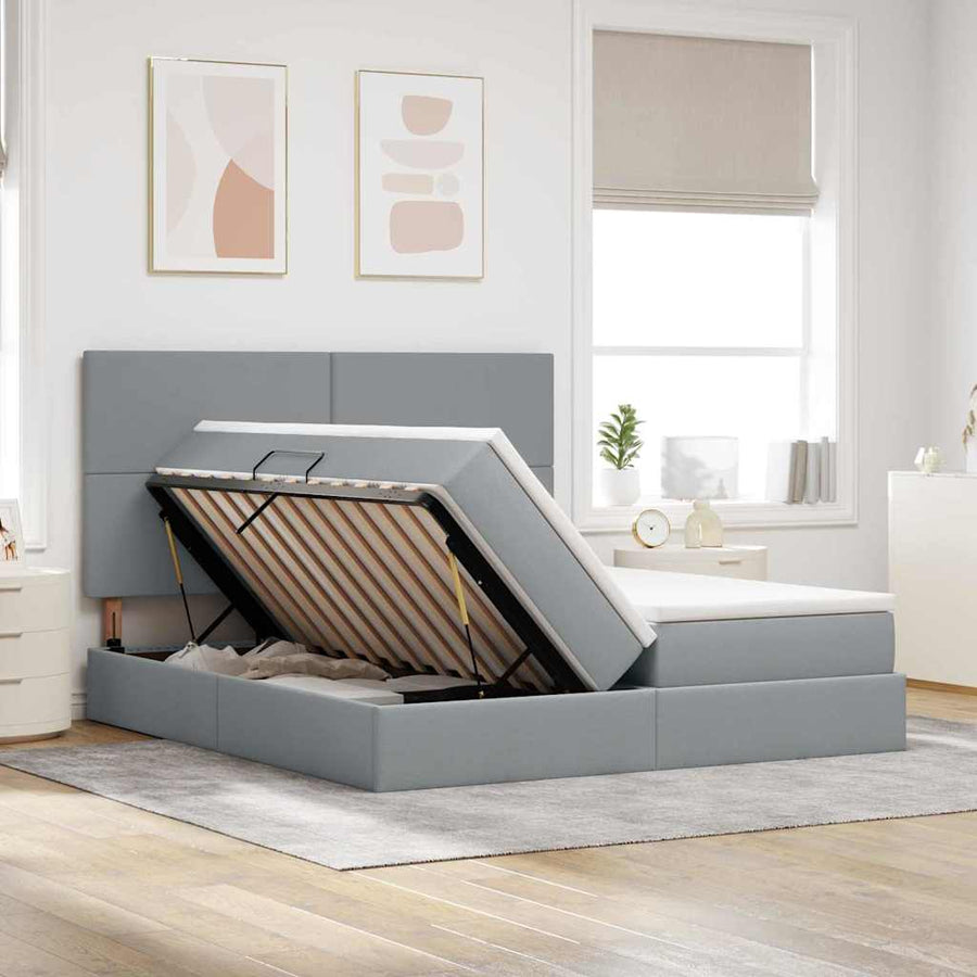 Bed met LED-stripverlichting Lichtgrijs 180 x 200 cm Stof