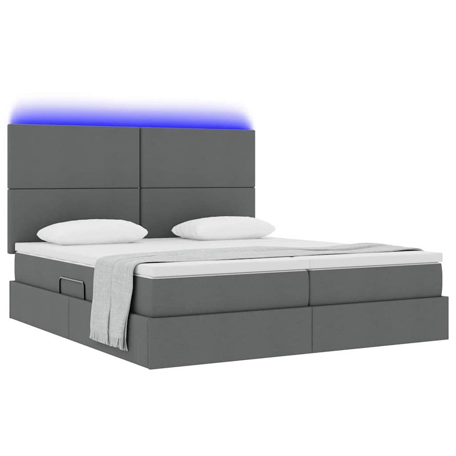 Bed met LED-stripverlichting Donkergrijs 180 x 200 cm Stof