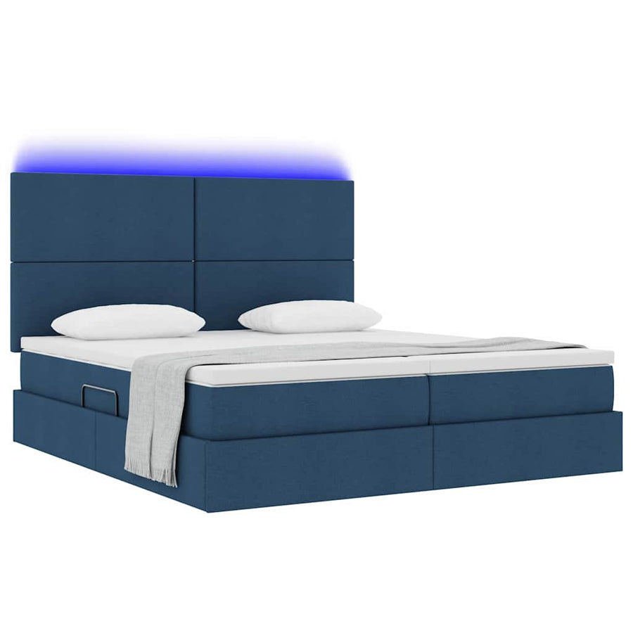 Bed met LED-stripverlichting met opslag Blauw 180 x 200 cm Stof