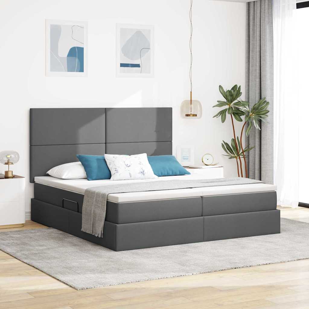 Bed met LED-stripverlichting Donkergrijs 200 x 200 cm Stof