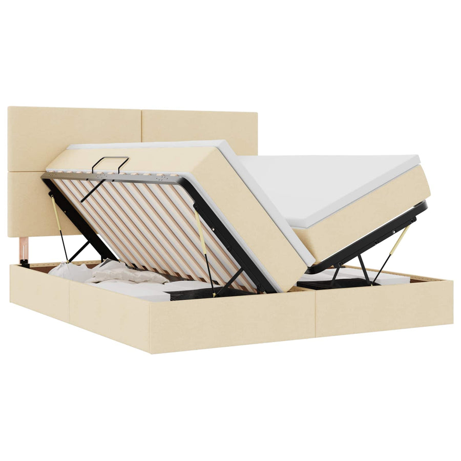 Bed met LED-stripverlichting met opslag Crème 200 x 200 cm Stof