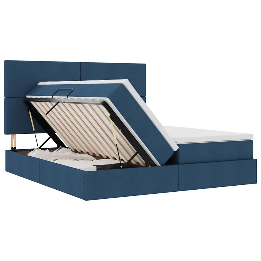 Bed met LED-stripverlichting met opslag Blauw 200 x 200 cm Stof