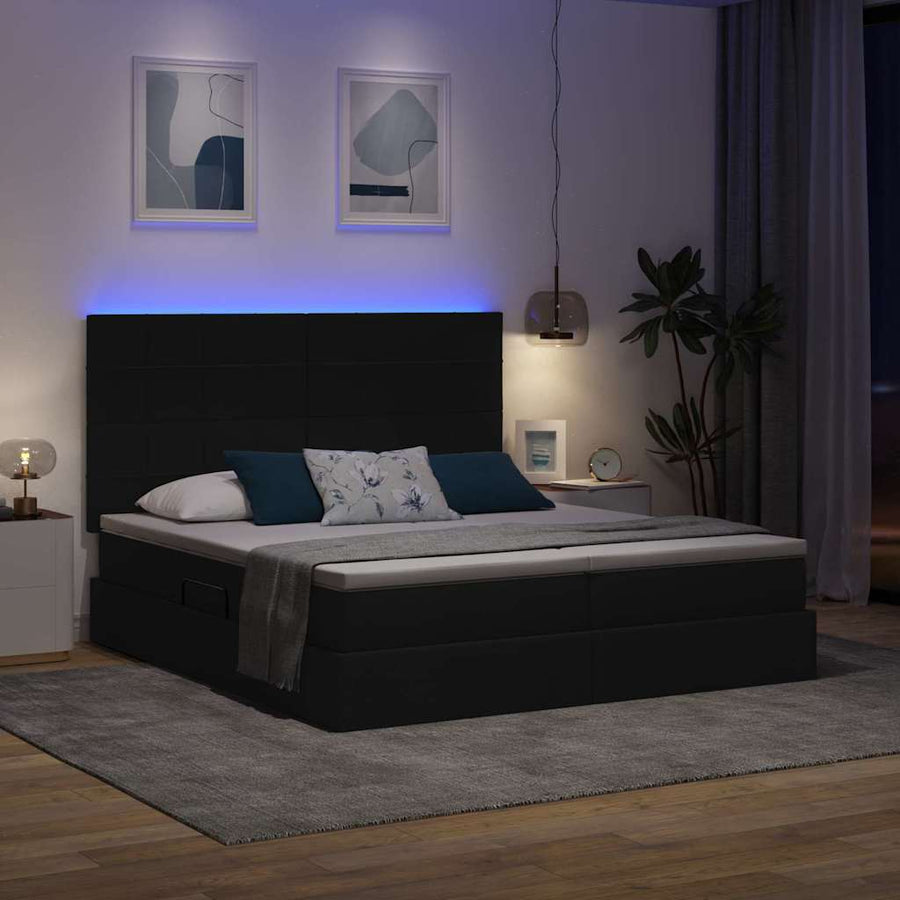 Bed met LED-stripverlichting met opslag Zwart 180 x 200 cm Stof