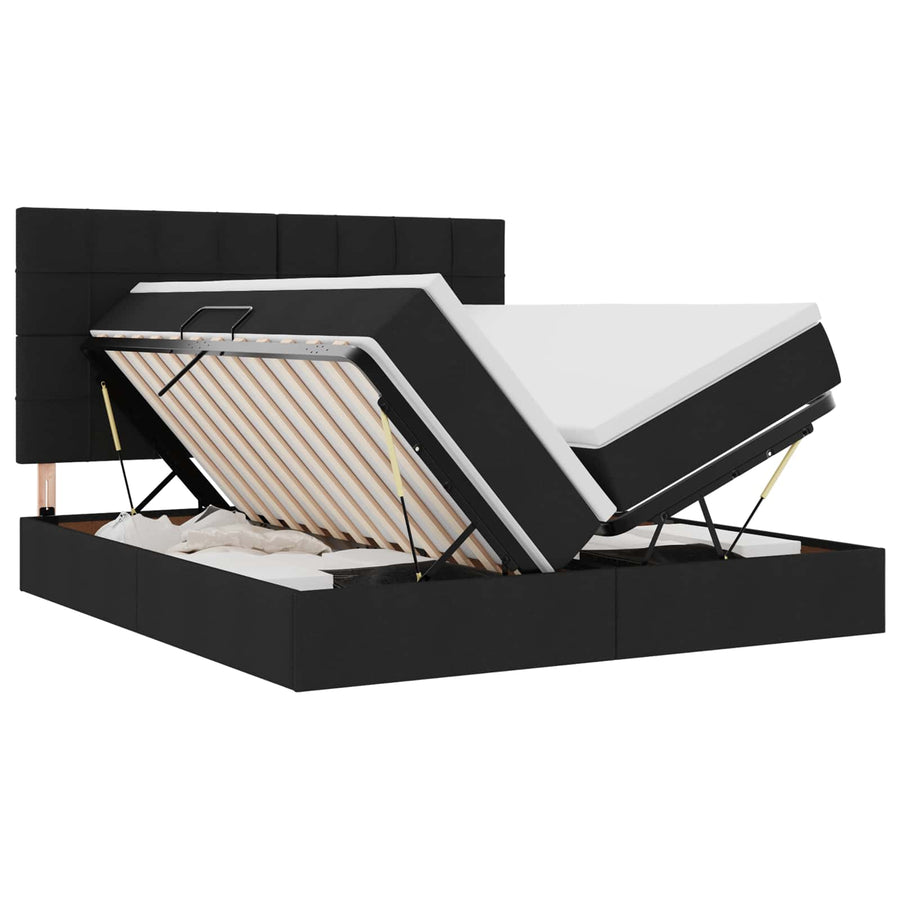 Bed met LED-stripverlichting met opslag Zwart 180 x 200 cm Stof