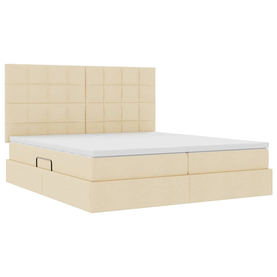 Bed met LED-stripverlichting met opslag Crème 180 x 200 cm Stof